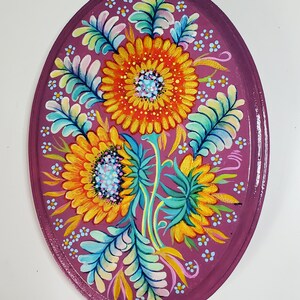 Handmade Ukrainian Petrykivka decorative painting with Golden Sunflowers |  Wall Decor,  Unique Gift. Fast free shipping to USA