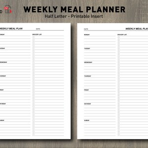 Weekly Meal Planner & Grocery List | Printable Meal Plan Insert | Half-Letter |