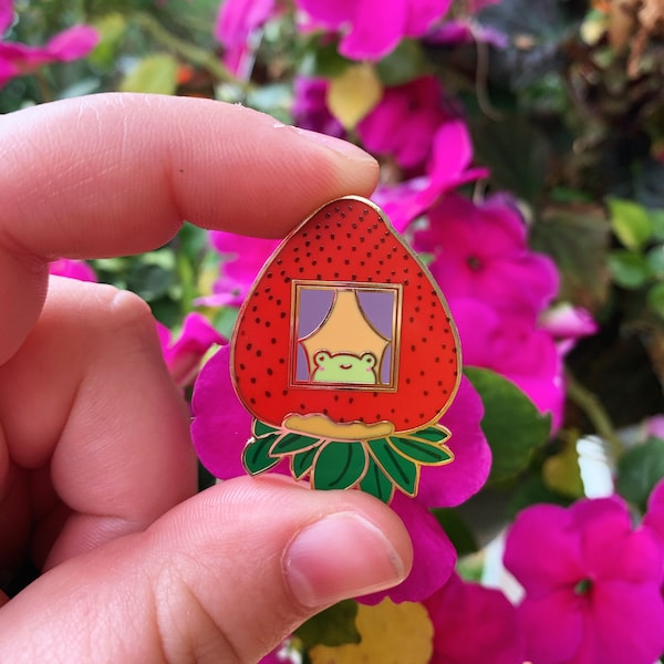 Home Sweet Home Strawberry Frog Pin