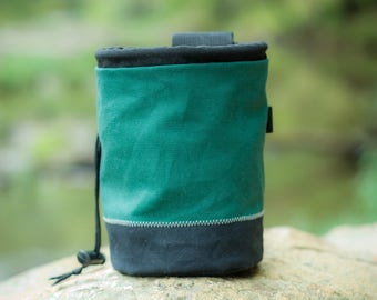 Rock Climbing Chalk Bag | Forest Green Black Colorblock Design | Gift For Climbers | Handmade Chalk Bag