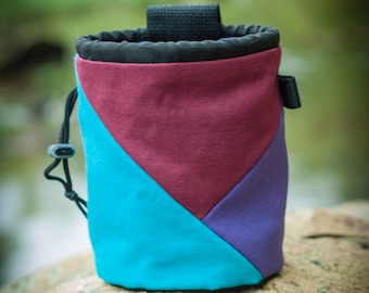 Rock Climbing Chalk Bag | Maroon Aqua Purple Triangle Design | Gift For Climbers | Handmade Chalk Bag