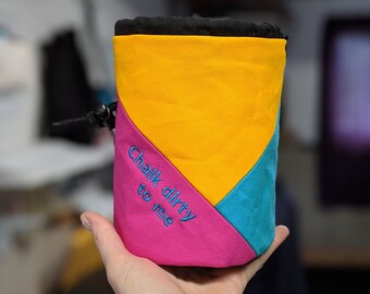 Embroidered Rock Climbing Chalk Bag | Chalk Dirty Pink Triangle Chalk Bag | Gift For Climber | Personalized Gift | Climber Christmas Gift