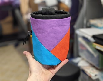 Rock Climbing Chalk Bag | Teal Violet Orange Triangle Design | Gift For Climbers | Handmade Chalk Bag