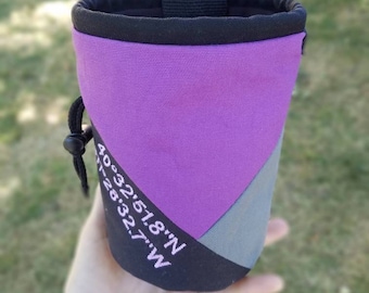 Custom Embroidered Rock Climbing Chalk Bag | Violet Black & Gray Triangle Design | Gift For Climber | Personalized Gift | Birthday Gift