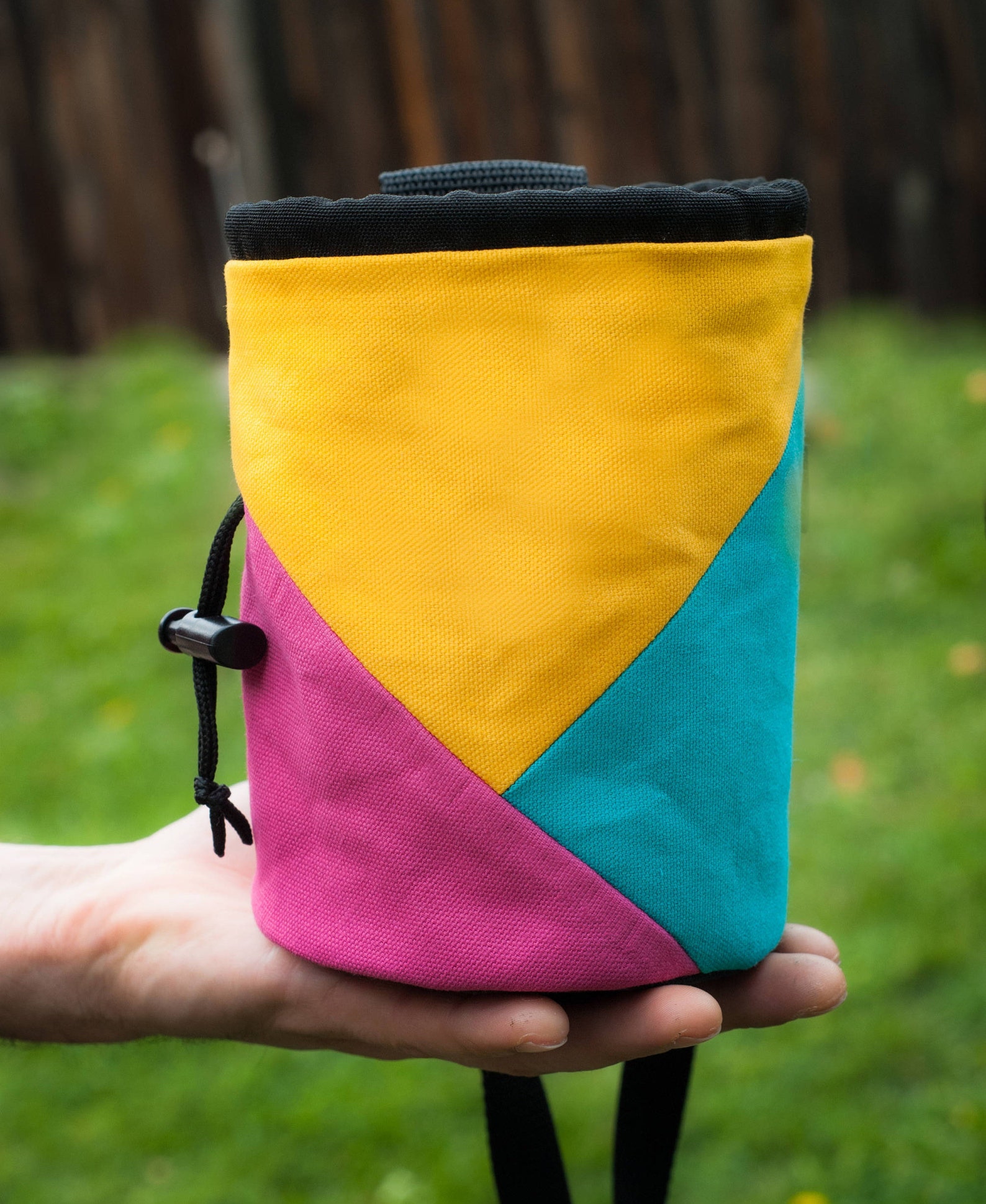 Rock Climbing Chalk Bag Yellow Pink Aqua Triangle Design Etsy