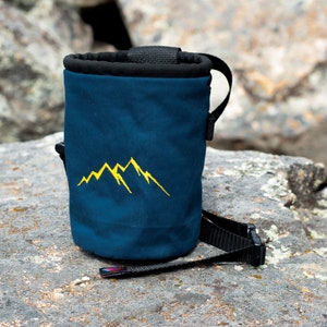 Rock Climbing Chalk Bag | Navy Mountain Chalk Bag | Gift For Climber | Handmade Chalk Bag | Outdoor Sport Bag