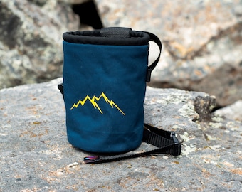 Rock Climbing Chalk Bag | Navy Mountain Chalk Bag | Gift For Climber | Handmade Chalk Bag | Outdoor Sport Bag