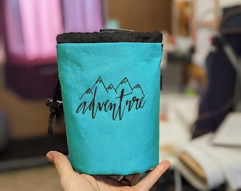 Adventure Rock Climbing Chalk Bag | Teal ADVENTURE Design | Gift For Climber | Unique Personalized Gift | Christmas Gift Climber