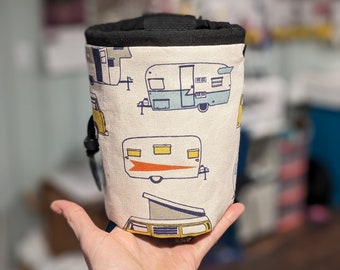 Camper Van RV on Natural background | Rock Climbing Chalk Bag | Rustic Pattern | Gift For Climbers | Handmade Chalk Bag