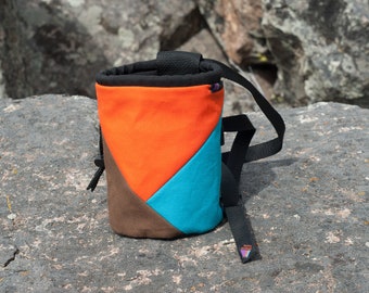 Rock Climbing Chalk Bag | Orange Brown Triangle Design | Gift For Climber | Handmade Chalk Bag