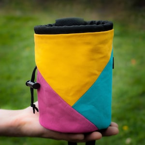 Rock Climbing Chalk Bag | Yellow Pink Aqua Triangle Design | Gift For Climber