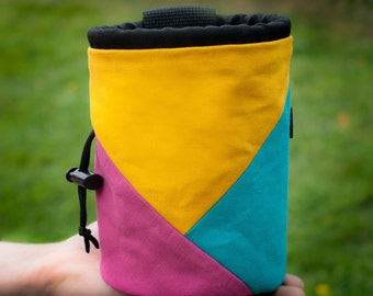 Rock Climbing Chalk Bag | Yellow Pink Aqua Triangle Design | Gift For Climber