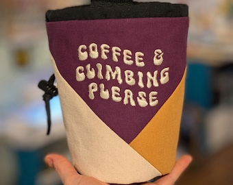 Custom Embroidered Rock Climbing Chalk Bag | Natural Wine Goldenrod Triangle Design | Gift For Climber | Personalized | Christmas Gift Climb