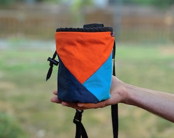 Rock Climbing Chalk Bag | Orange Navy Teal Triangle Design | Gift For Climber | Handmade Chalk Bag | Christmas Gift