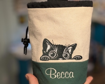 Black Cat Embroidered Rock Climbing Chalk Bag | Gift For Climber | Unique Personalized Gift | Christmas Gift