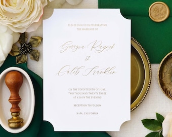 Gold Foil Wedding Invitation with Die Cut Details Grandmillennial Style