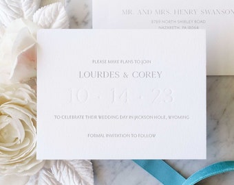 Letterpress Save the Date Card with Blind Debossing | Semi Custom