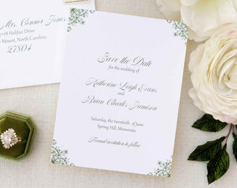 Sage Green Save the Date Card with Vintage Filigree | Semi Custom