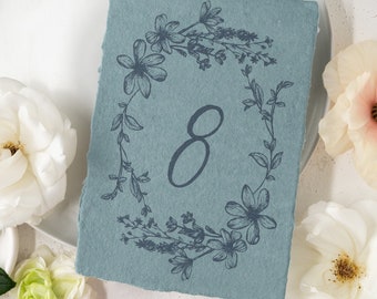 Dusty Blue Floral Table Numbers