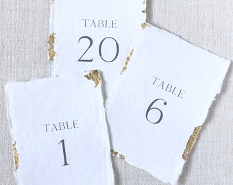 Gold or Silver Leaf Table Number Signs on Handmade Paper