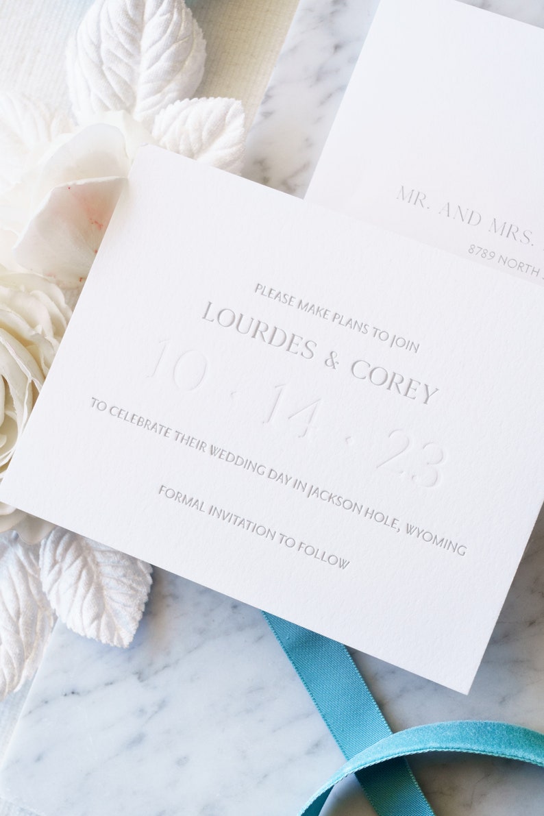 Letterpress Save the Date Card With Blind Debossing Semi Etsy