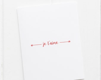 Je t'aime Valentine's Day Card - French Valentine - printable valentine - je t'aime card - downloadable valentine card - arrows valentine