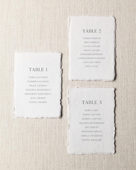Handmade Paper Seating Chart Cards