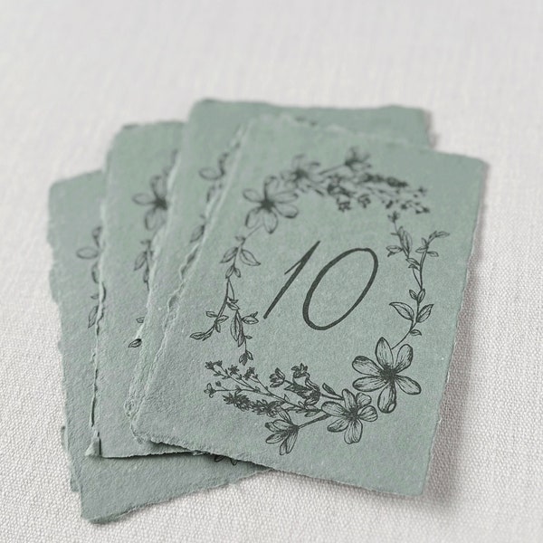 Floral Frame Table Number Signs on Handmade Paper