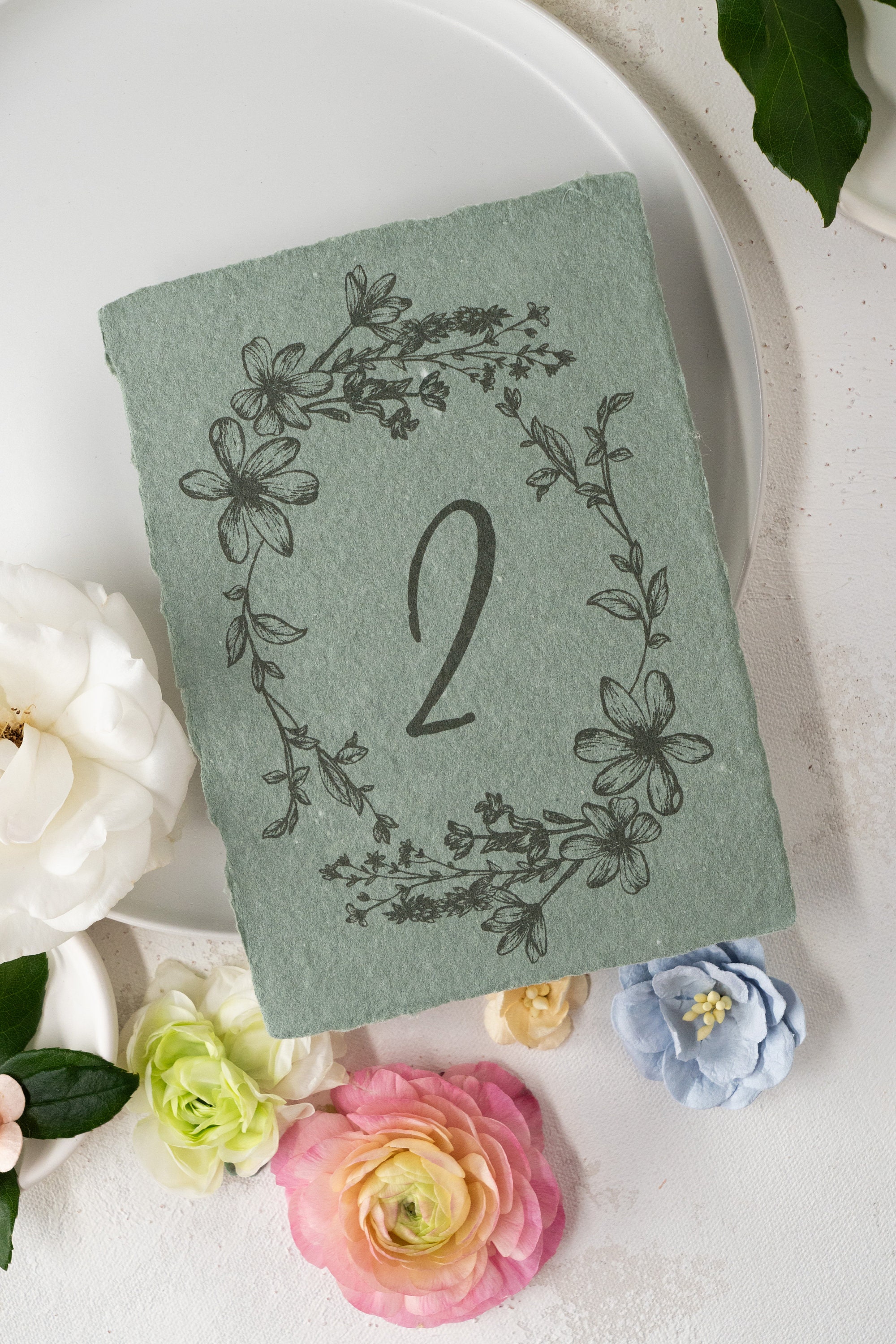 Floral Frame Table Number Signs on Handmade Paper