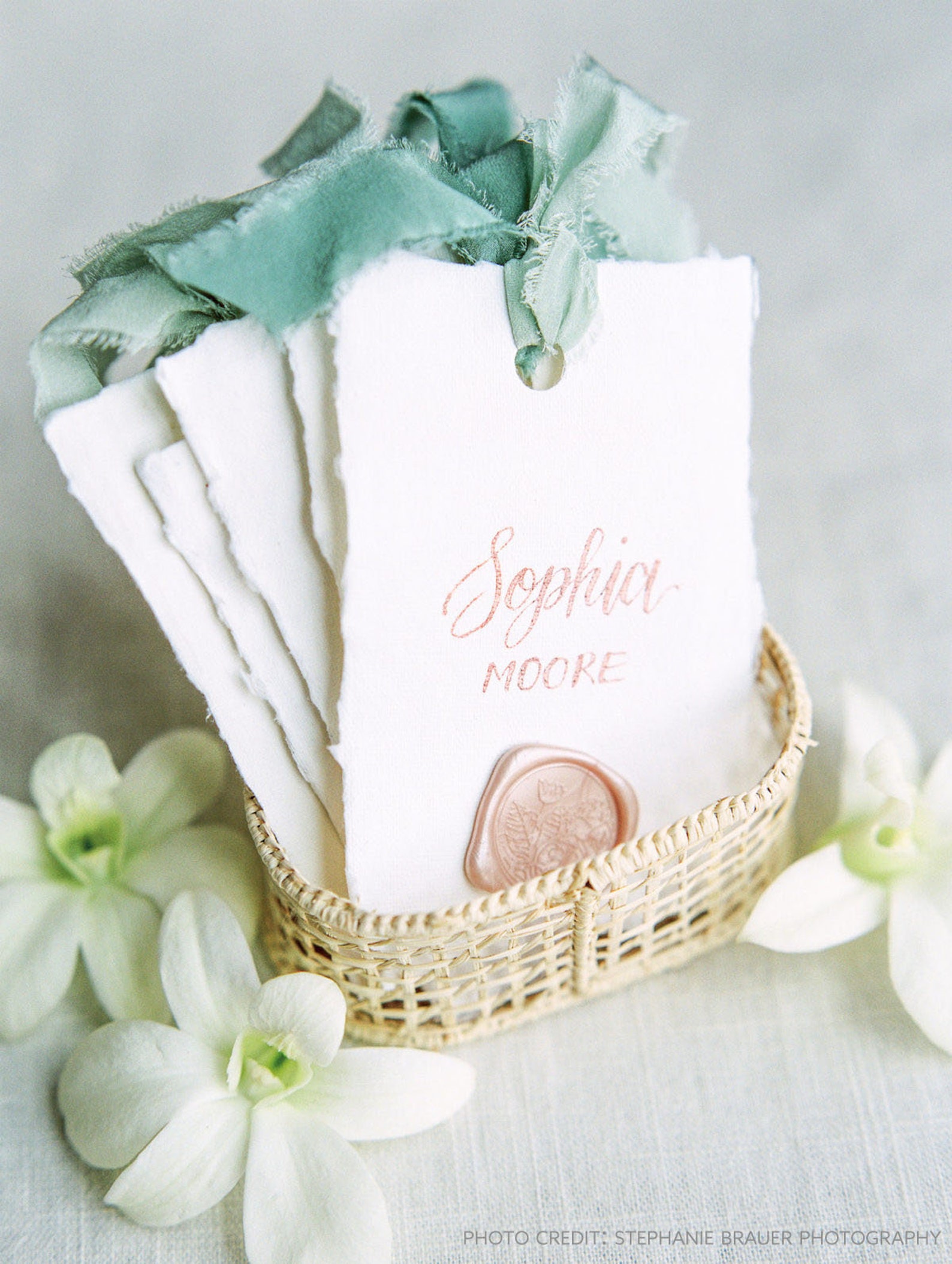Wax Seal Escort Cards on Handmade Paper