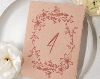 Blush Pink Floral Table Numbers