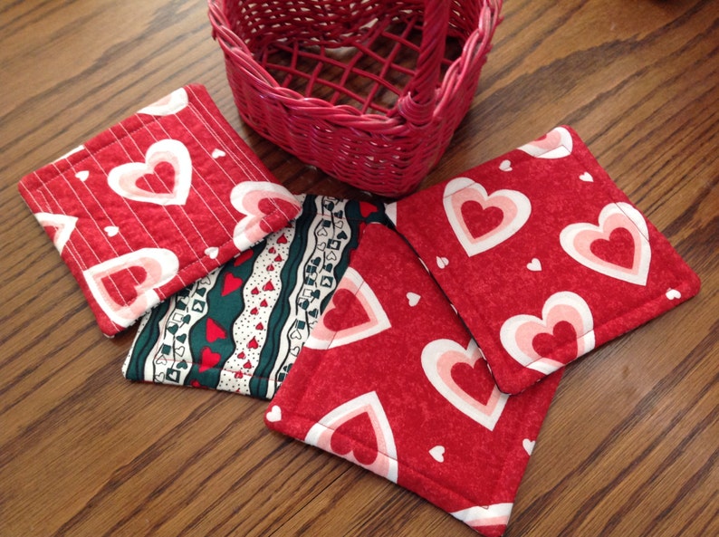 Heart Coasters, Set of Four 4 Quilted Heart Coasters, Heart Lover