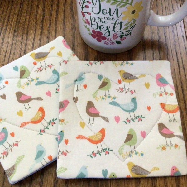 For the Love of Birds, Bird Lover Quilted Coasters, Coffee Cup Coasters, Tea or Beverage Coasters, Spring Decor, Gift Giving, Mothers Day!