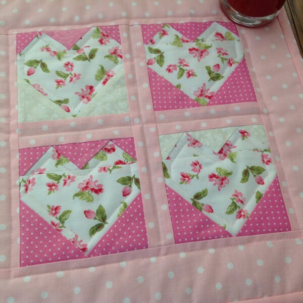 Miniature Heart Quilt, Foundation Paper Pieced Heart Mini Quilt, Mug Mat, Candle Mat, Wall Hanging, Hearts for Mom!