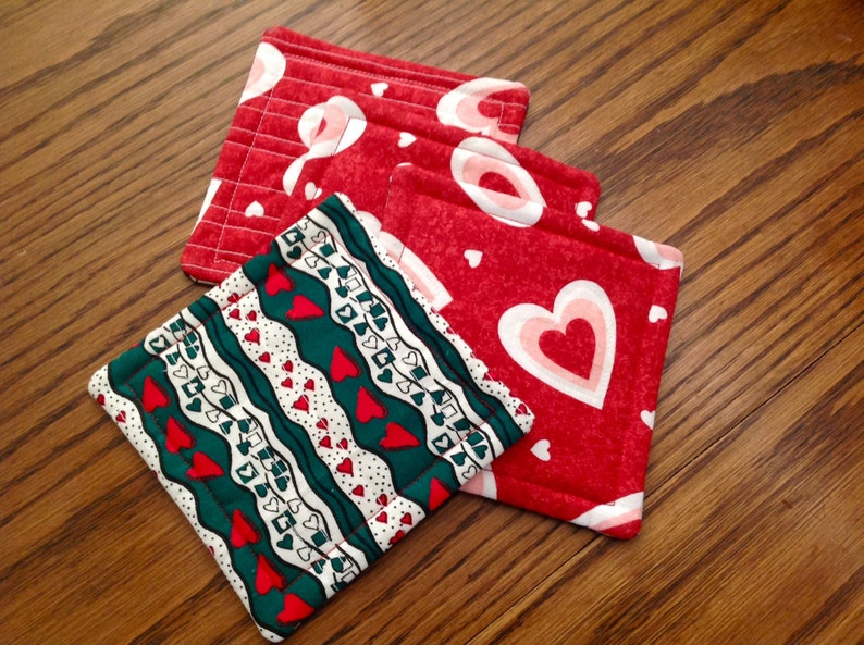 Heart Coasters, Set of Four 4 Quilted Heart Coasters, Heart Lover