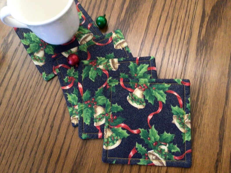 Holiday Coasters, Set of 4 Christmas Coasters, Holiday Decor, Gift