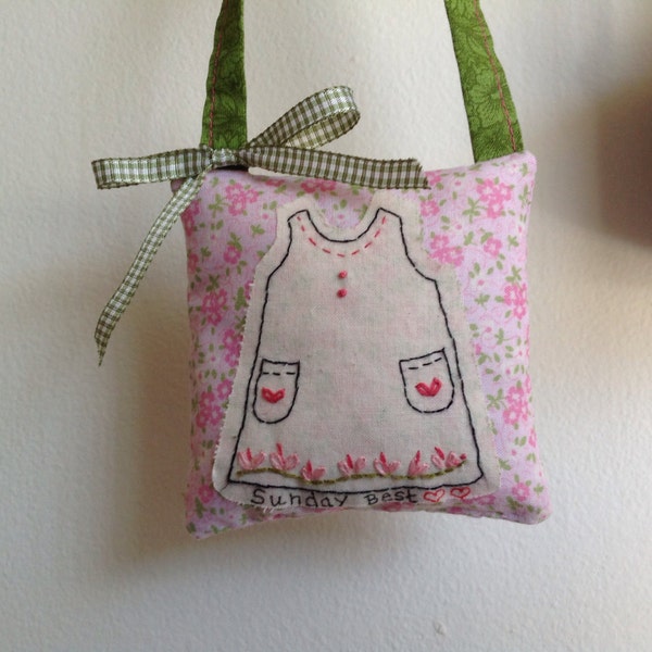 A Hand Embroidered Spring Dress Hanging Pillow for a Little Girls Room