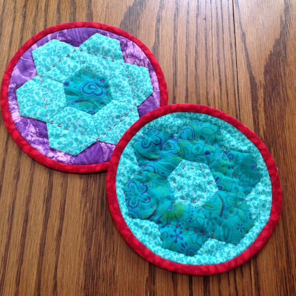 A Set of Two English Paper Pieced Coasters