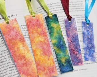Watercolor Galaxy Laminated Bookmarks, Original, Art, Painting, Space, Stationary
