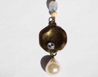 Shell Pendant Necklace, Brass, 22", Handmade, Pearl