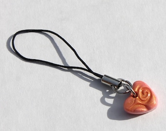 Pink Heart Keychain, Handmade, Polymer Clay, Phone Strap, Heart Charm