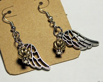 Metal Wings Earrings, Feather wings, Dangle earrings, Silver, Gold, Handmade