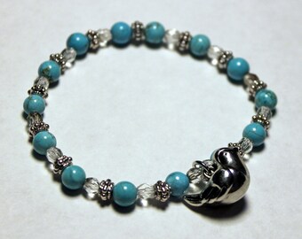 Turquoise Bird Bracelet, 6", Silver, Small, Handmade, Women's Accessories