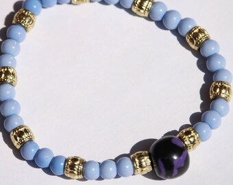 Lavender Beaded Bracelet, 8", Handmade, Polymer clay, Adjustable, Women's Jewelry