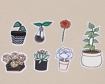 Plant Sticker Pack, Cottagecore, Botanical, Stationary & Journaling, Succulent, Rose, Handmade