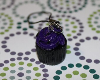 Halloween Cupcake Charm, Polymer Clay, Purple, Black, Miniature Cupcake