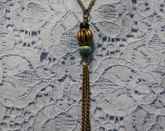 Beaded Tassel Necklace, Layering Necklace, Brass