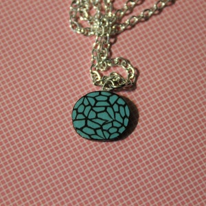 Marbled Pendant Necklace, Silver Necklace, Polymer Clay, Handmade, 18&quot;