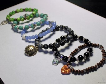 Beaded Charm Bracelets, 6", Handmade, Silver, Gold, Adjustable