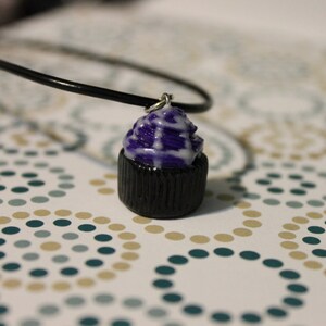 Spiderweb Cupcake Necklace, Polymer Clay, Purple, Black, Spooky, Halloween